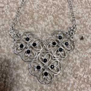 Statement necklace black and silver adjustable